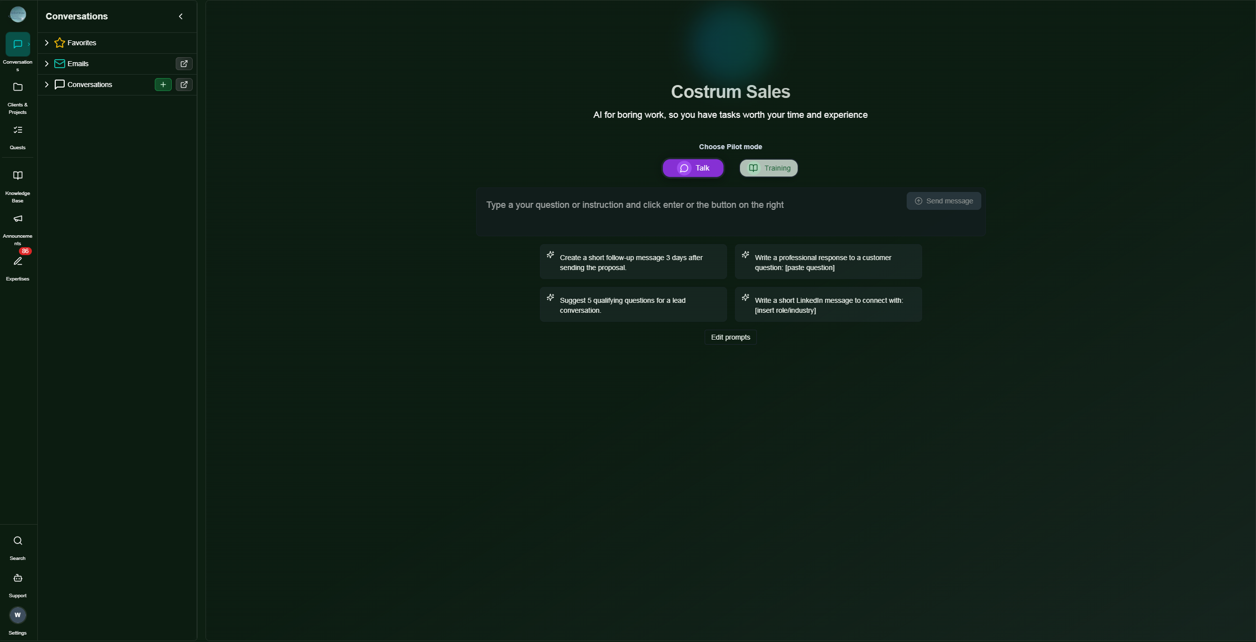 main screen app menu sales pilot
